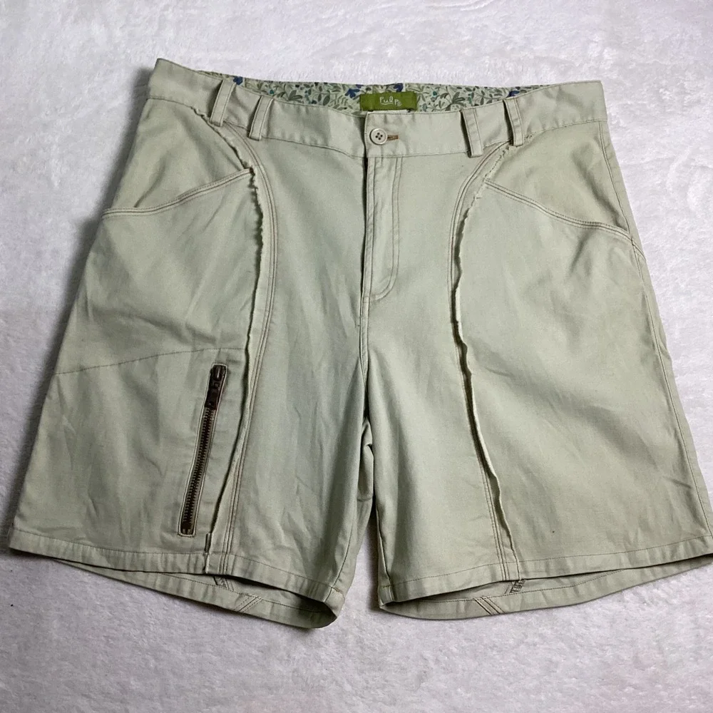 Pulp Women's Khaki Tan Cargo Shorts Raw Edge Utility Gorpcore Zip Pocket Size 10